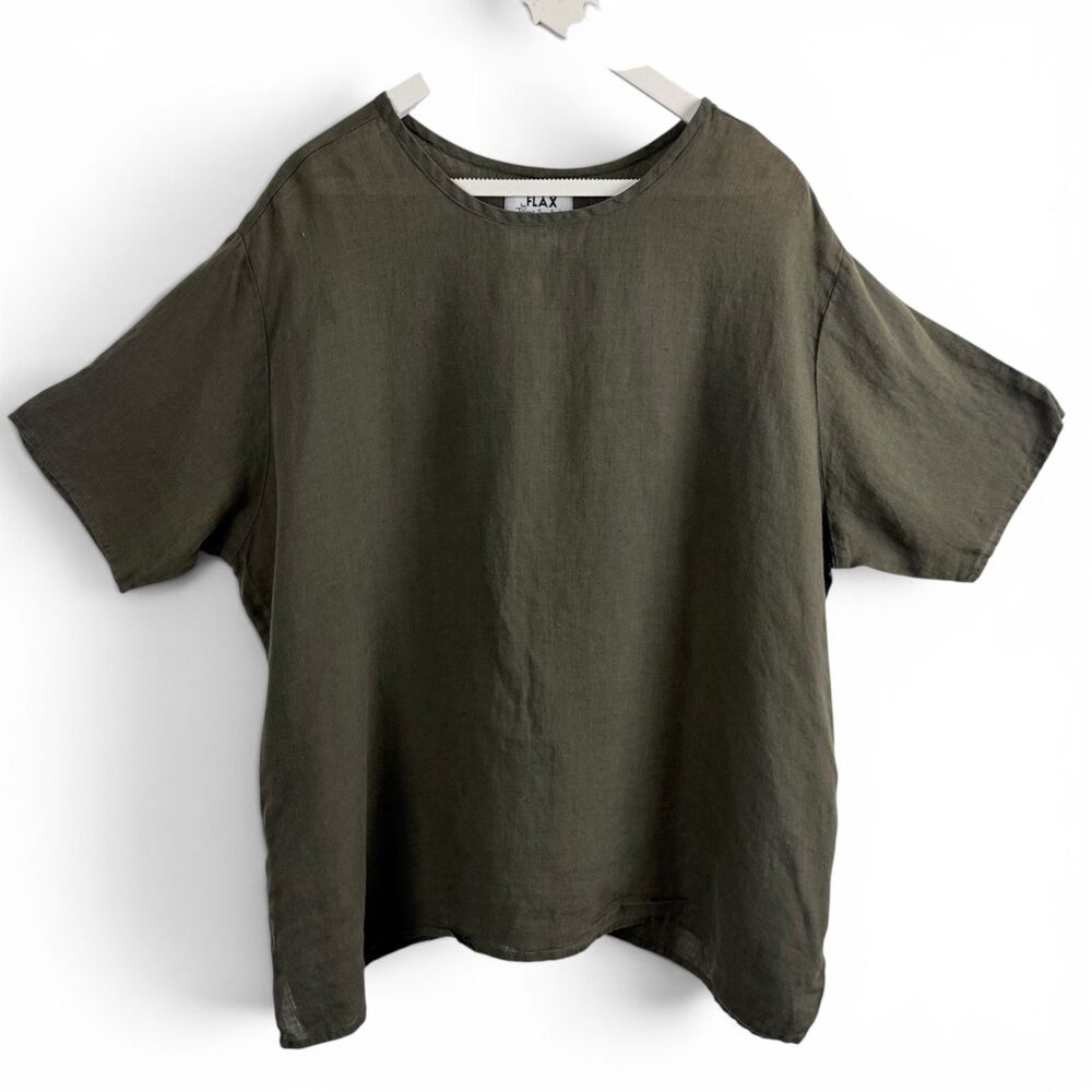 flax by jeanne engelhart vintage coastal grandma artsy olive boxy women's top xl